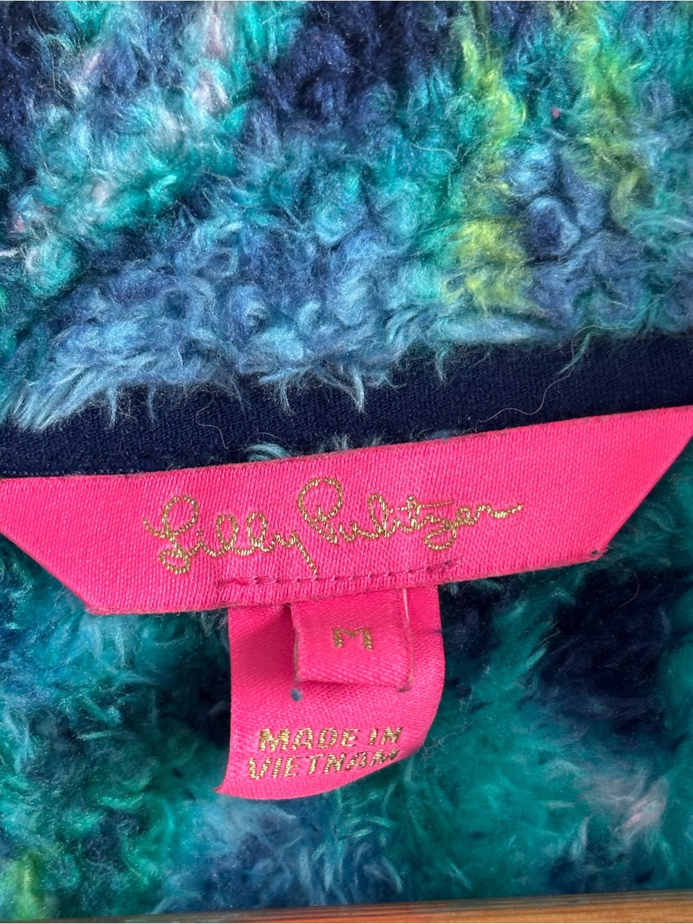 Lilly Pulitzer Keala Sherpa Popover Top Hoodie Low Tide Navy Catty Medium - Picture 3 of 8